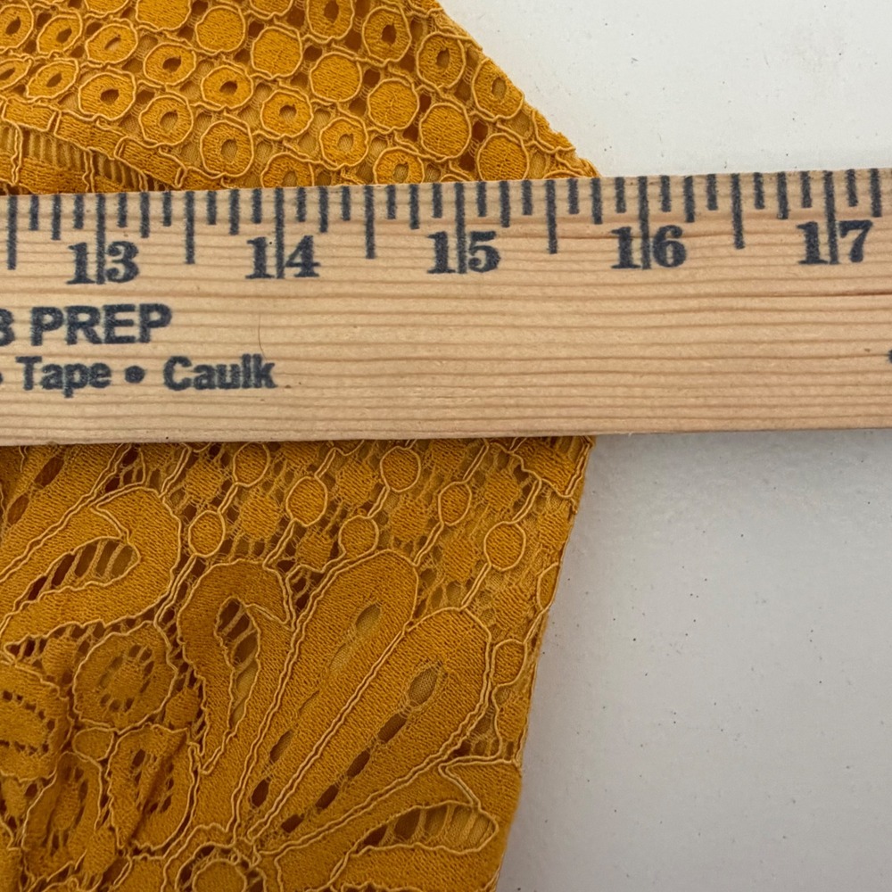Lulus Mustard Yellow Lace Midi Dress Button Front Marigold Crochet Boho Size M - Picture 7 of 7